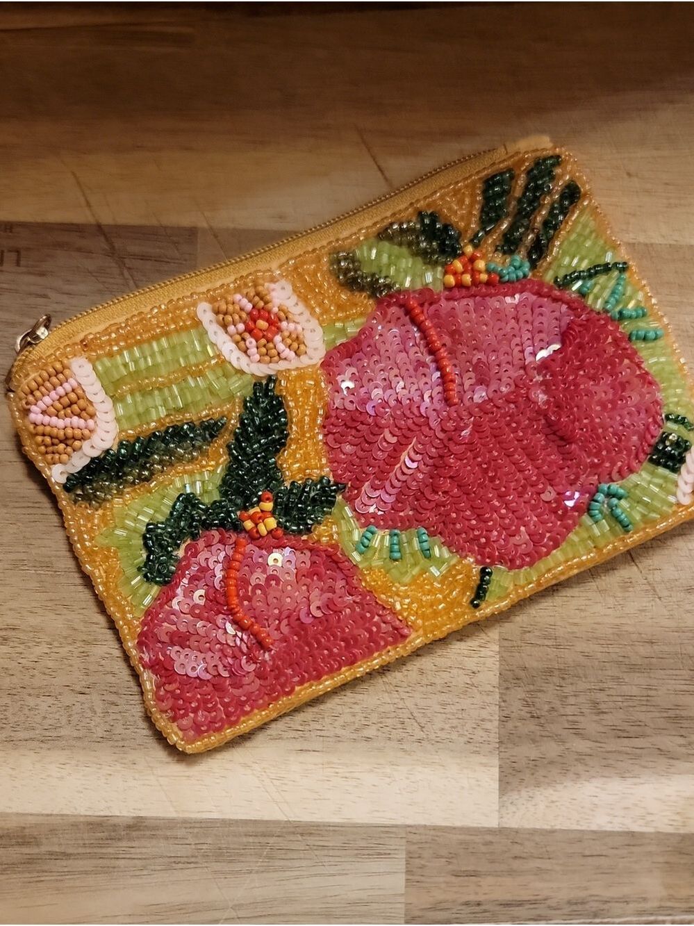 Tropical flower beaded coin purse Hibiscus - Picture 2 of 7